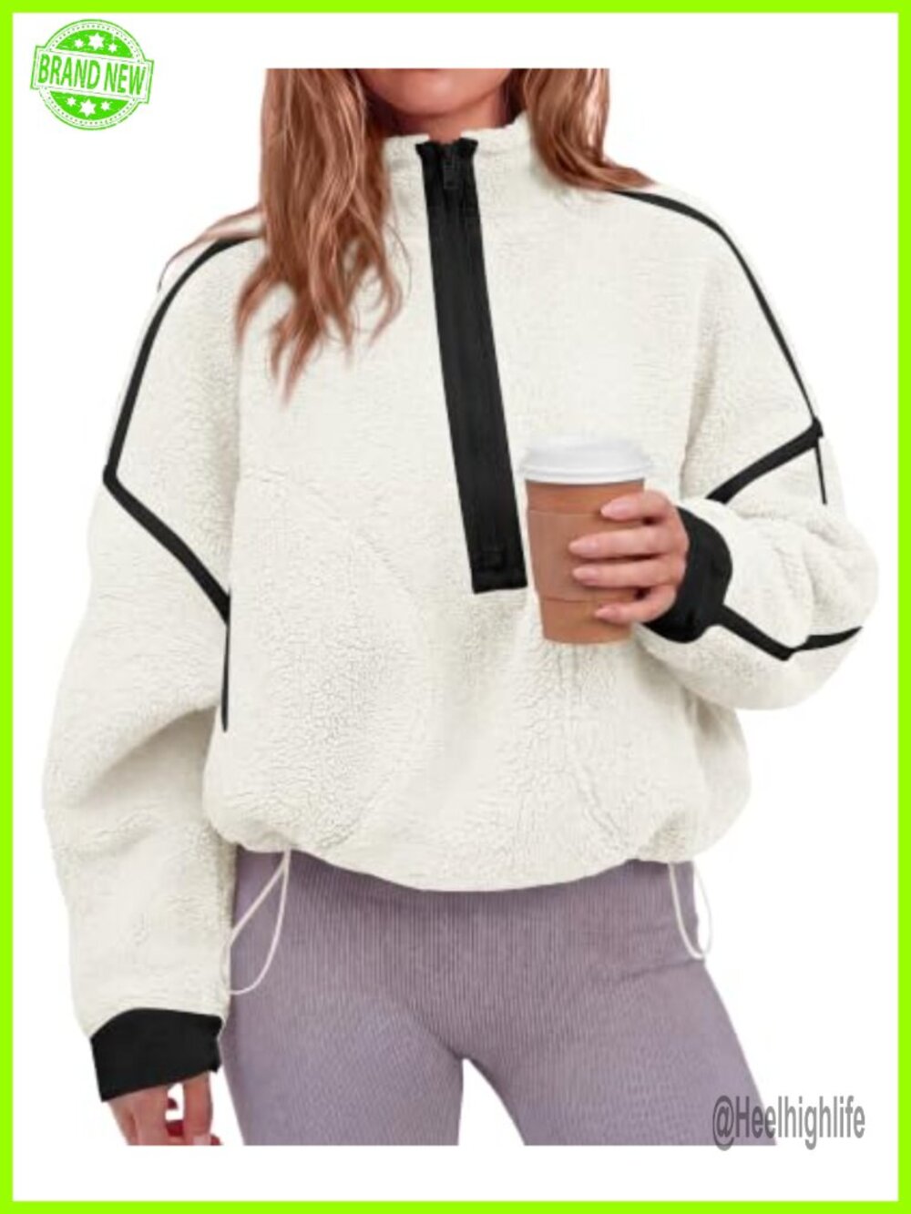 Womens Half Zip Fleece Pullover Sherpa Sweatshirt Loose Fit Mock Neck